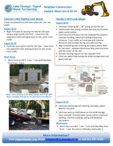 Neighbor Construction Update: West Linn[removed]Coluccio’s HDD Pipeline Look Ahead Slayden’s WTP Look Ahead