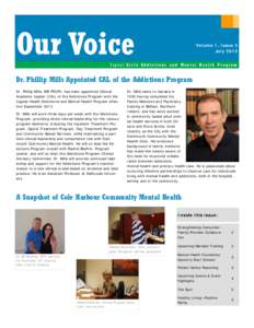 Our Voice  Volume 1, Issue 3 July[removed]Capital Health Ad diction s and Mental Heal th P ro g ram