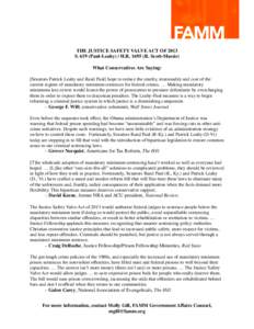 THE JUSTICE SAFETY VALVE ACT OF 2013 S[removed]Paul-Leahy) / H.R[removed]R. Scott-Massie) What Conservatives Are Saying: [Senators Patrick Leahy and Rand Paul] hope to reduce the cruelty, irrationality and cost of the curre