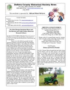 DeSoto County Historical Society News P.O. Box 1824, Arcadia, FL 34265