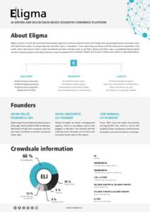 AI-DRIVEN AND BLOCKCHAIN-BASED COGNITIVE COMMERCE PLATFORM  About Eligma Eligma will be an AI-driven and blockchain-based cognitive commerce platform that will change the way people discover, purchase, track and resell i