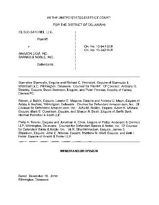 Case 1:13-cv[removed]SLR-SRF Document 90 Filed[removed]Page 1 of 20 PageID #: 1729  IN THE UNITED STATES DISTRICT COURT FOR THE DISTRICT OF DELAWARE CLOUD SATCHEL, LLC, Plaintiff,