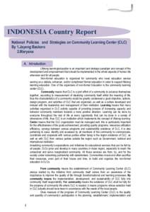   	
   INDONESIA Country Report National Policies and Strategies on Community Learning Center (CLC) By 1.Jayeng Baskoro