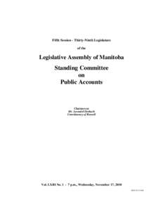 The Legislative Assembly of Manitoba Debates and Proceedings