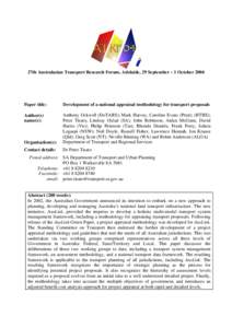 27th Australasian Transport Research Forum, Adelaide, 29 September – 1 October[removed]Paper title: Development of a national appraisal methodology for transport proposals