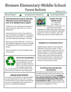 Bremen Elementary-Middle School Parent Bulletin Mutual Respect Caring School Community