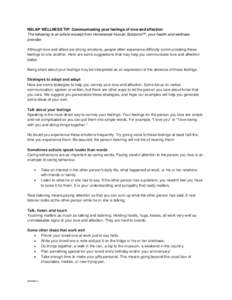 NSLAP WELLNESS TIP: Communicating your feelings of love and affection The following is an article excerpt from Homewood Human Solutions™, your health and wellness provider. Although love and affect are strong emotions,