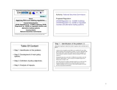 Romania RIA Knowledge Transfer and Capacity Building Program  Authority: National Securities Commission Annex 1 Phase II