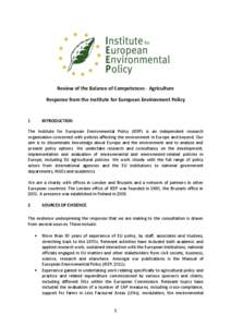 Review of the Balance of Competences - Agriculture Response from the Institute for European Environment Policy