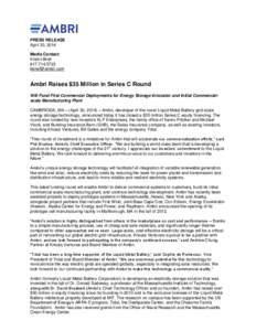 PRESS RELEASE April 30, 2014 Media Contact: Kristin Brief[removed]removed]