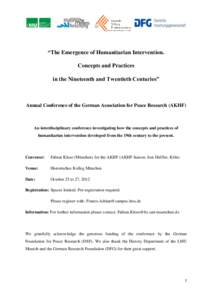 “The Emergence of Humanitarian Intervention. Concepts and Practices in the Nineteenth and Twentieth Centuries” Annual Conference of the German Association for Peace Research (AKHF)