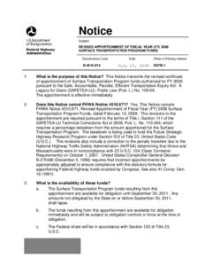 REVISED Apportionment of FY 2008 Surface Transportatin Funds