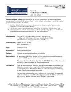 Statewide Alternate Method October 2014 No[removed]Installation of Vestibules (Ref.: ORS[removed])