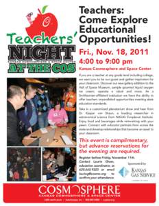Teachers: Come Explore Educational Opportunities! Fri., Nov. 18, 2011