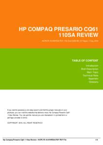 HP COMPAQ PRESARIO CQ61 110SA REVIEW HCPC1R-18-WWRG6-PDF | File Size 2,000 KB | 37 Pages | 7 Aug, 2016 TABLE OF CONTENT Introduction
