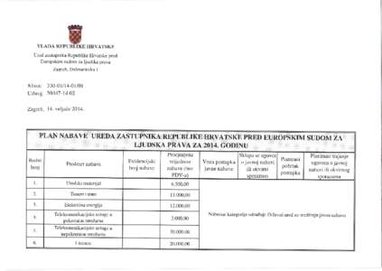 VLADA REPUBLIKE HRVATSKE Ured zastupnika Republike Hrvatske pred Europskim sudom za ljudska prava Zagreb, Dalmatinska I  Klasa: