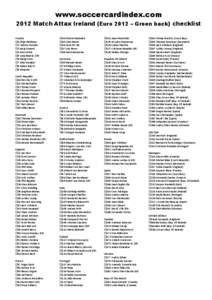 www.soccercardindex.com 2012 Match Attax Ireland (Euro 2012 – Green back) checklist Croatia 1 Stipe Pletikosa 2 Vedran Corluka 3 Josip Simunic