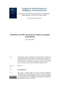 Languages for Special Purposes in a Multilingual, Transcultural World Proceedings of the 19th European Symposium on Languages for Special Purposes, 8-10 July 2013, Vienna, Austria http://lsp2013.univie.ac.at/proceedings