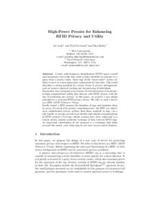 High-Power Proxies for Enhancing RFID Privacy and Utility Ari Juels1 and Paul Syverson2 and Dan Bailey1 1  RSA Laboratories