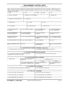 REASSIGNMENT CONTROL SHEET For use of this form, see AR[removed]; the proponent agency is DCS, G-1. Block 1 through 35 must be completed by the Military Personnel Division/Personnel Service Company. If additional action 