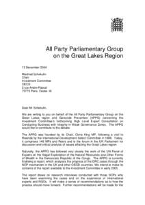 All Party Parliamentary Group on the Great Lakes Region 13 December 2004 Manfred Schekulin Chair Investment Committee