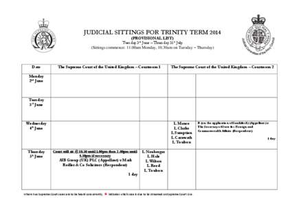 Trinity Term 2014 Judicial Sittings - The Supreme Court