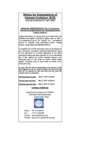 Notice for Expressions of Interest Invitation (EOI) rd (First day of publication 3 April, 2014)