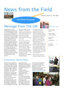 News from the Field Volume 3, Issue 11– Nov 2014 Fairfield Hospital  Message From The GM