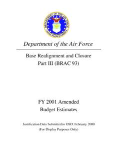 Department of the Air Force Base Realignment and Closure Part III (BRAC 93) FY 2001 Amended Budget Estimates