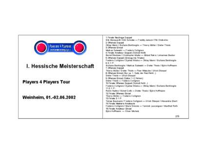 I. Hessische Meisterschaft Players 4 Players Tour Weinheim, [removed]. Finale Neulinge Doppel Dirk Marquardt / Dirk Schulze — Freddy Jansen / Rik Onckelinx