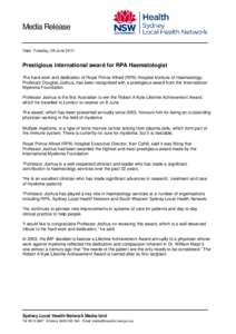 Prestigious international award for RPA Haematologist