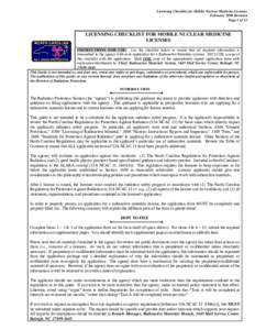 Licensing Checklist for Mobile Nuclear Medicine Licenses February 2008 Revision Page 1 of 13 LICENSING CHECKLIST FOR MOBILE NUCLEAR MEDICINE LICENSES