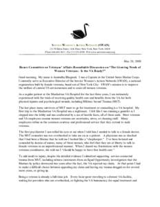 Service Women’s Action Network (SWAN) 123 William Street, 16th Floor, New York, New York[removed]Phone[removed]Fax[removed]Web www.servicewomen.org May 20, 2009 House Committee on Veterans’ Affairs Roundtable