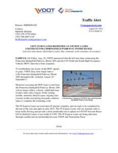 Traffic Alert Release: IMMEDIATE VAmegaprojects.com August 29, 2014 TA14-95HL79