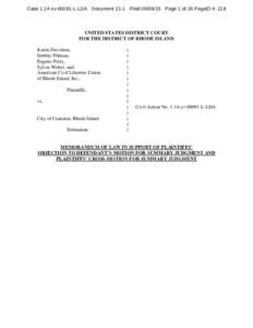 Case 1:14-cvL-LDA Document 21-1 FiledPage 1 of 26 PageID #: 218  UNITED STATES DISTRICT COURT FOR THE DISTRICT OF RHODE ISLAND Karen Davidson, Debbie Flitman,