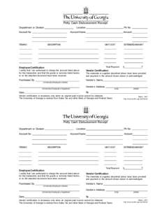 Petty Cash Disbursement Receipt Department or Division Location  Account No