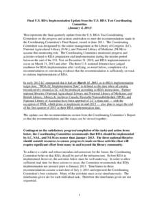 Final U.S. RDA Implementation Update from the U.S. RDA Test Coordinating Committee (January 4, 2013) This represents the final quarterly update from the U.S. RDA Test Coordinating Committee on the progress and actions un