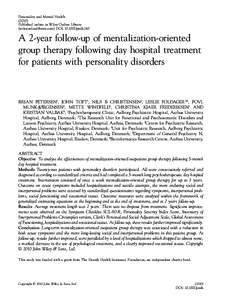 A 2year followup of mentalizationoriented group therapy following day hospital treatment for patients with personality disorders