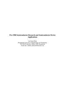Pre-1900 Semiconductor Research and Semiconductor Device Applications Asif Islam Khan