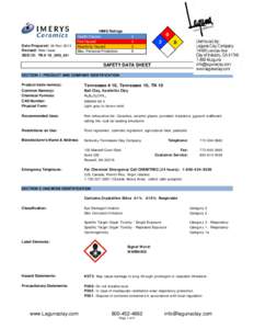 Tennessee #10 Ball Clay Material Safety Data Sheet
