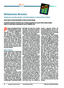 N  ews Reproducible Research Addressing the Need for Data and Code Sharing in Computational Science