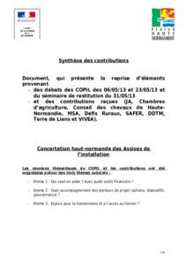 2 réunions thématiques du COPIL et appel à contribution autour des thèmes suivants :