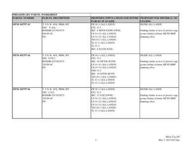 PRELIMINARY PARCEL WORKSHEET PARCEL NUMBER PARCEL DESCRIPTION MTM[removed]MTM[removed]