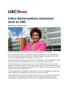 Microsoft Word - Indira Samarasekera welcomed back to UBC