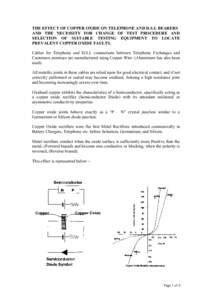 THE EFFECT OF COPPER OXIDE ON TELEPHONE AND D.S.L BEARERS AND THE NECESSITY FOR CHANGE OF TEST PROCEDURE AND SELECTION OF SUITABLE TESTING EQUIPMENT TO LOCATE PREVALENT COPPER OXIDE FAULTS. Cables for Telephone and D.S.L