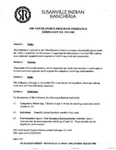 SUSANVILLE INDIAN RANCHERIA SIR YOUTH SPORTS PROGRAM ORDINANCE ORDINANCE NO[removed]Section 1.