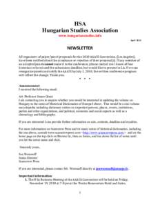 HSA Hungarian Studies Association www.hungarianstudies.info April	
  	
  2010	
    NEWSLETTER	
  