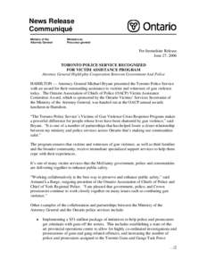 News Release Communiqué Ministry of the Attorney General  Ministère du