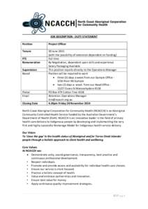 JOB DESCRIPTION - DUTY STATEMENT Position Project Officer  Tenure