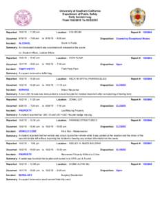 University of Southern California Department of Public Safety Daily Incident Log FromToReported: :29 am